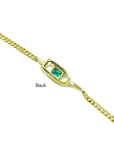 14K yellow gold bracelet with a square emerald-cut Colombian emerald.
