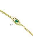 14K yellow gold bracelet with a square emerald-cut Colombian emerald.