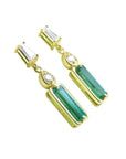 14K yellow gold natural colombian emerald and diamond baguette cut earrings.