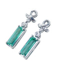 Pair of colombian emerald baguette cut earrings on left ide position profile top and gallery view