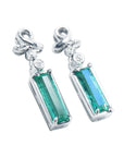 Pair of baguette cut emerald earrings right position underside view