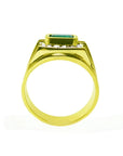 14K yellow gold men's ring with a 1.21 ct. east-west emerald bezel setting and diamond accents.