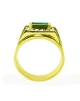 14K yellow gold men's ring with a 1.21 ct. east-west emerald bezel setting and diamond accents.