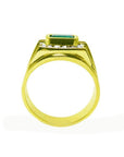 14K yellow gold men's ring with a 1.21 ct. east-west emerald bezel setting and diamond accents.