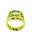 14K yellow gold men's ring with a 1.21 ct. east-west emerald bezel setting and diamond accents.