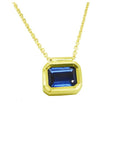 1.01 ct blue sapphire choker necklace, bezel set in 14K gold with a cable chain.