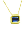 1.01 ct blue sapphire choker necklace, bezel set in 14K gold with a cable chain.