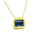 1.01 ct blue sapphire choker necklace, bezel set in 14K gold with a cable chain.