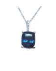 4.11 ct. Solitaire Blue Sapphire Necklace Cushion cut Slider Pendant 14K White Gold