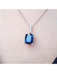 4.11 ct. Solitaire Blue Sapphire Necklace Cushion cut Slider Pendant 14K White Gold