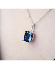 4.11 ct. Solitaire Blue Sapphire Necklace Cushion cut Slider Pendant 14K White Gold