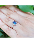 1.03 ct. Women's Sapphire Solitaire Ring Medium Light Blue Accent Diamonds 14K White Gold