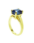 Blue sapphire solitaire ring for women emerald cut 14k yellow gold, half side top and shank visibles