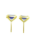 2.16 Carats Blue Sapphire Stud Earrings Sparkling Medium Dark Halo Diamonds 14K Yellow Gold