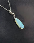 1.56 ct bluish-green opal pendant in 14K white gold, elongated pear shape.