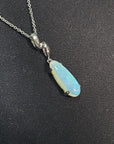 1.56 ct bluish-green opal pendant in 14K white gold, elongated pear shape.