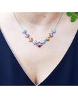 18K White Gold Tri Color Topaz Cluster Necklace X Design Links