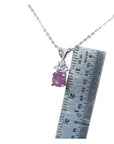 Natural oval cabochon pink sapphire and diamonds pendant necklace in 14k white gold