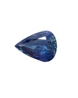 Pear cut loose natural blue sapphire GGT certified untreated from Thailand, front left position displaying table and crown