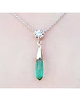 Colombian emerald briolette necklace with a sparkling bluish-green emerald and diamond slider in 14K white gold.