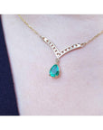14k yellow gold natural pear shaped women's emerald necklace