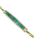 2.40 ct emerald and diamond 14K yellow gold bracelet with baguette-cut emeralds.