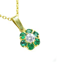 18k gold colombian emeralds and natural diamond cluster pendant necklace for women.