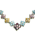 18K White Gold Tri Color Topaz Cluster Necklace X Design Links