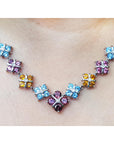 18K White Gold Tri Color Topaz Cluster Necklace X Design Links