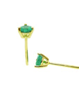Pair of solid yellow gold cocktail emerald stud earrings, side position, underside view.