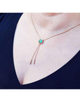 Bridal's decoration special occasion emerald lariat necklace, natural from Muzo Colombia, 14k yellow gold