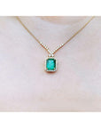 Bridal emerald necklace emerald-cut natural emerald deep green bluish color, encircled by a halo diamond