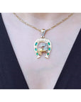 For her gift natural emerald horseshoe pendant and natural diamonds crafted in 18k yellow gold lucky jewelry