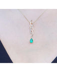Bridal's emerald necklace a 1.00 carat dangling pear cut emerald 14k yellow gold intertwined diamond design, slider without bail style