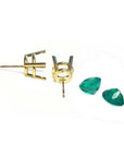 14K yellow gold prong basket earring settings with two bluish-green Colombian emeralds.