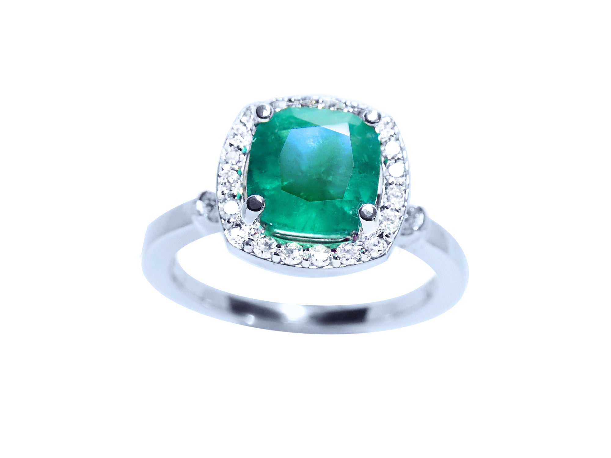 1.71 ct. Colombian Emerald Cushion cut Ring Halo Diamond 14K