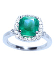 1.71 ct. Colombian Emerald Cushion cut Ring Halo Diamond 14K