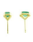 Pair of yellow gold emerald stud earrings, underside view, push backs system.