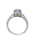 This bridal design natural oval cut colombian emerald ring in white gold shows the top and gallery profile