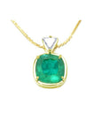 Cushion cut 4.84 ct. emerald pendant necklace in 18K yellow gold with a delicate chain.