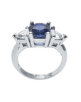 2.00 ct. Women's Cushion cut Sapphire Ring Trillion Side White Sapphires 14K Gold
