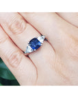 2.00 ct. Women's Cushion cut Sapphire Ring Trillion Side White Sapphires 14K Gold