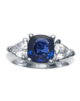 2.00 ct. Women's Cushion cut Sapphire Ring Trillion Side White Sapphires 14K Gold