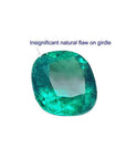 GIA certified 3.13 carat cushion-cut Colombian emerald with vivid bluish-green hue.