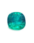 GIA certified cushion cut Colombian emerald, front side table and crown view