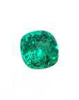 Cushion cut loose emerald from muzo Colombia, front right-side table and crown view