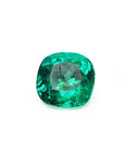 Cushion cut loose emerald from muzo Colombia, front side table and crown view