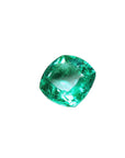 GIA certified loose natural Colombian emerald cushion cut, left side table and crown view