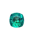 GIA certified loose natural Colombian emerald cushion cut, displays a vibrant medium-deep bluish-green hue.