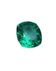GIA certified loose natural Colombian emerald cushion cut, right side table and crown view